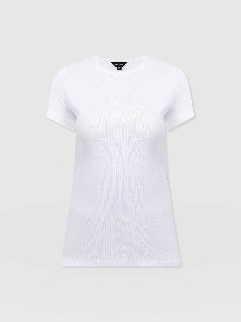 Ribbed Short Sleeve Tee - White - Women's T-shirts | Saint + Sofia? EU
