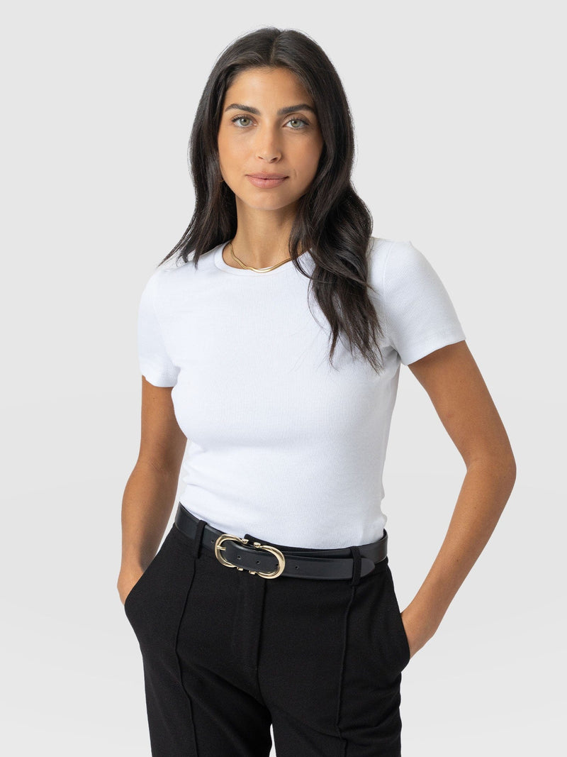 Ribbed Short Sleeve Tee - White - Women's T-shirts | Saint + Sofia? EU
