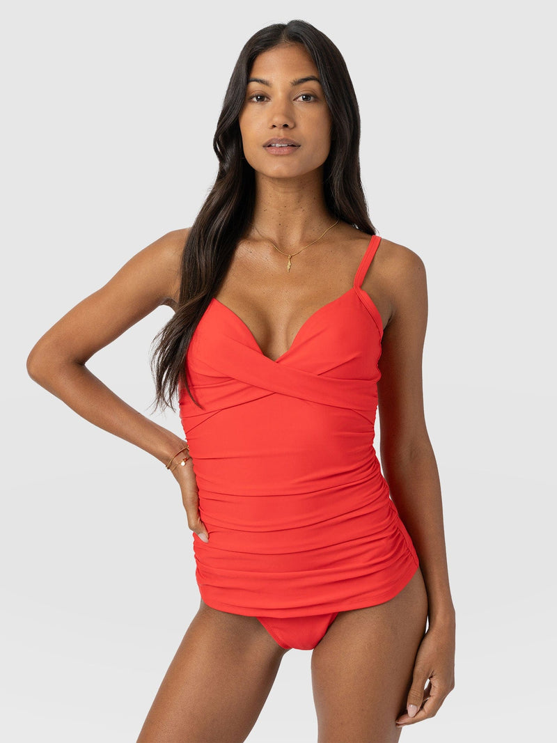 Riley Cross Front Tankini Top - Red - Women's Swimwear | Saint + Sofia® EU