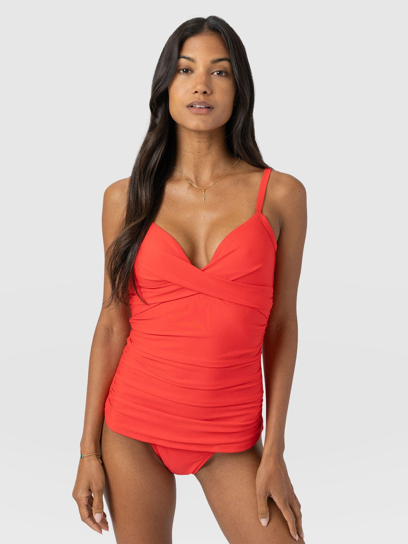 Riley Cross Front Tankini Top - Red - Women's Swimwear | Saint + Sofia® EU