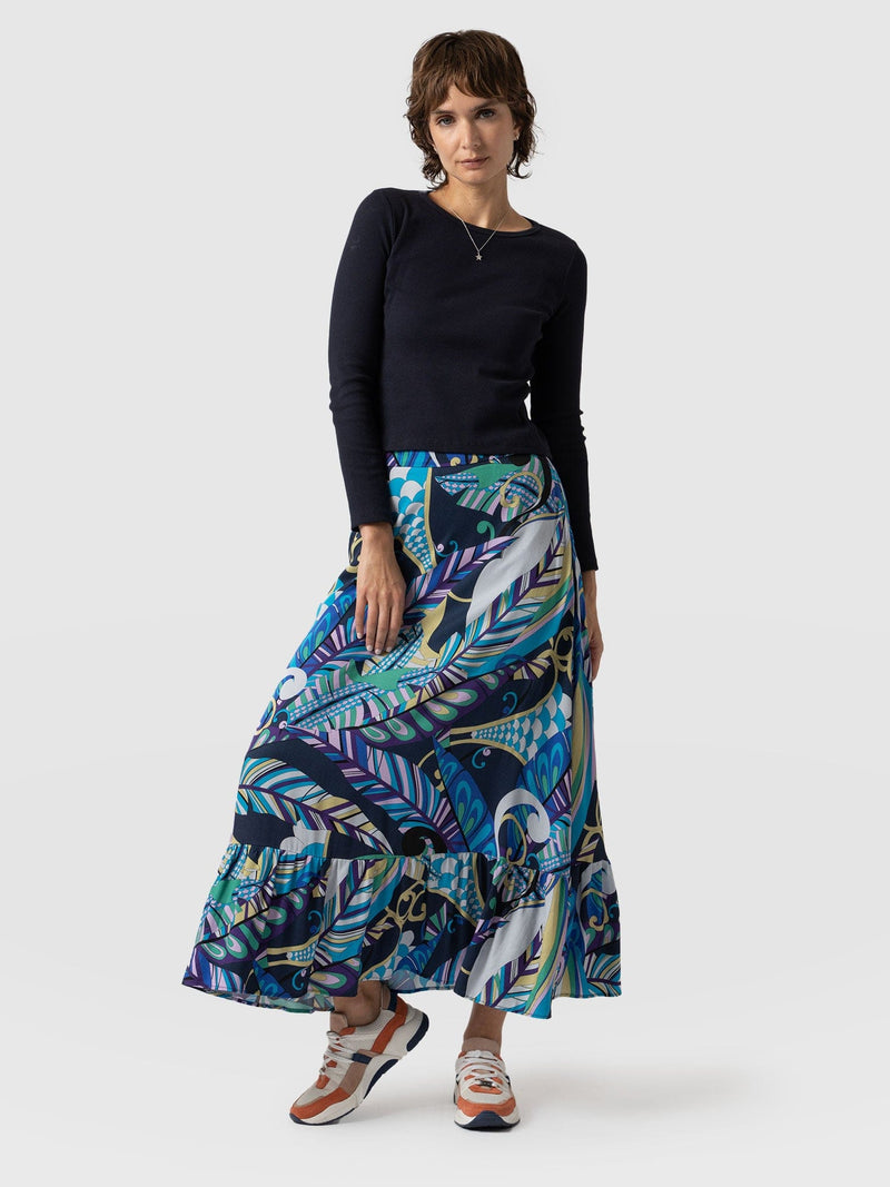 Riley Skirt Blue Palm - Women's Skirts | Saint + Sofia® EU