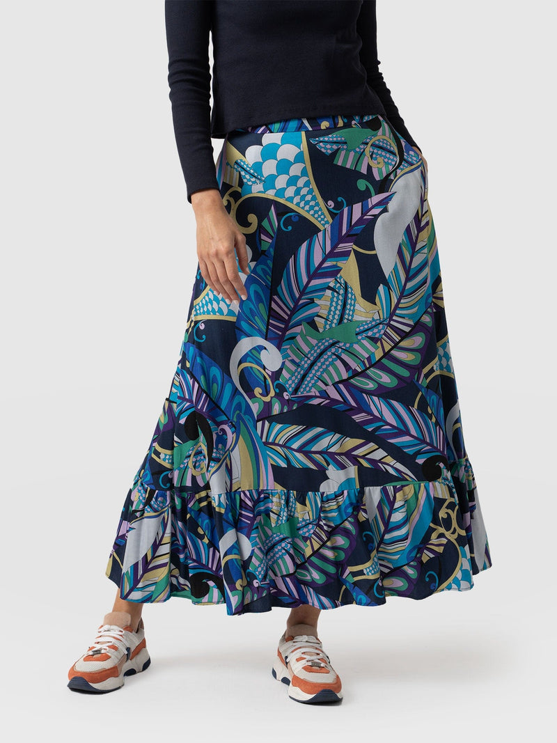 Riley Skirt Blue Palm - Women's Skirts | Saint + Sofia® EU