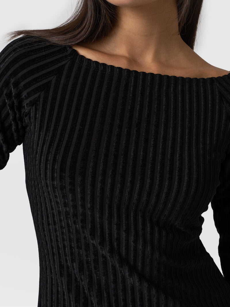 Riviera Long Sleeve Dress Black Stripe Velvet - Women's Dresses |  Saint + Sofia® EU