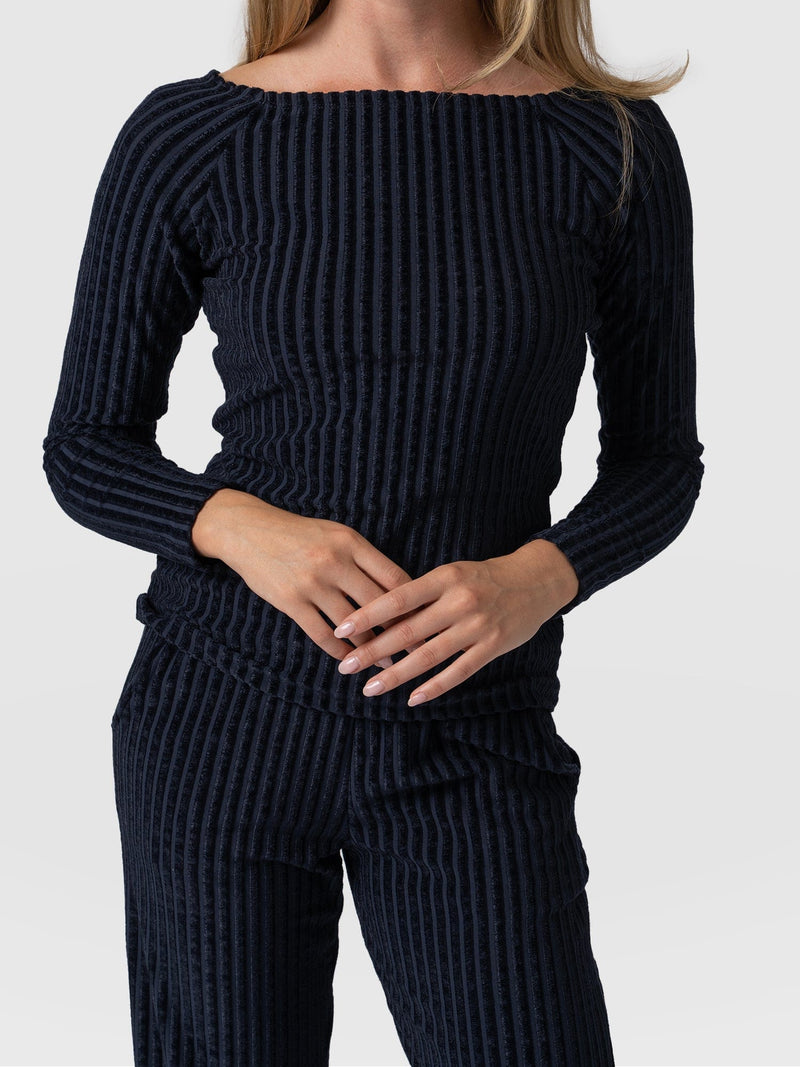 Riviera Tee Long Sleeve Navy Stripe Velvet - Women's T-Shirts |  Saint + Sofia® EU