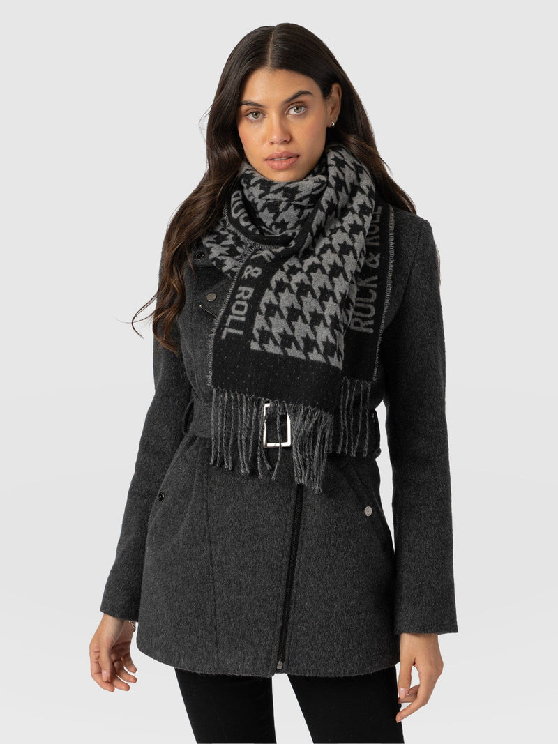 Rock Houndstooth Scarf Black/Grey - Women's Scarves | Saint + Sofia® EU