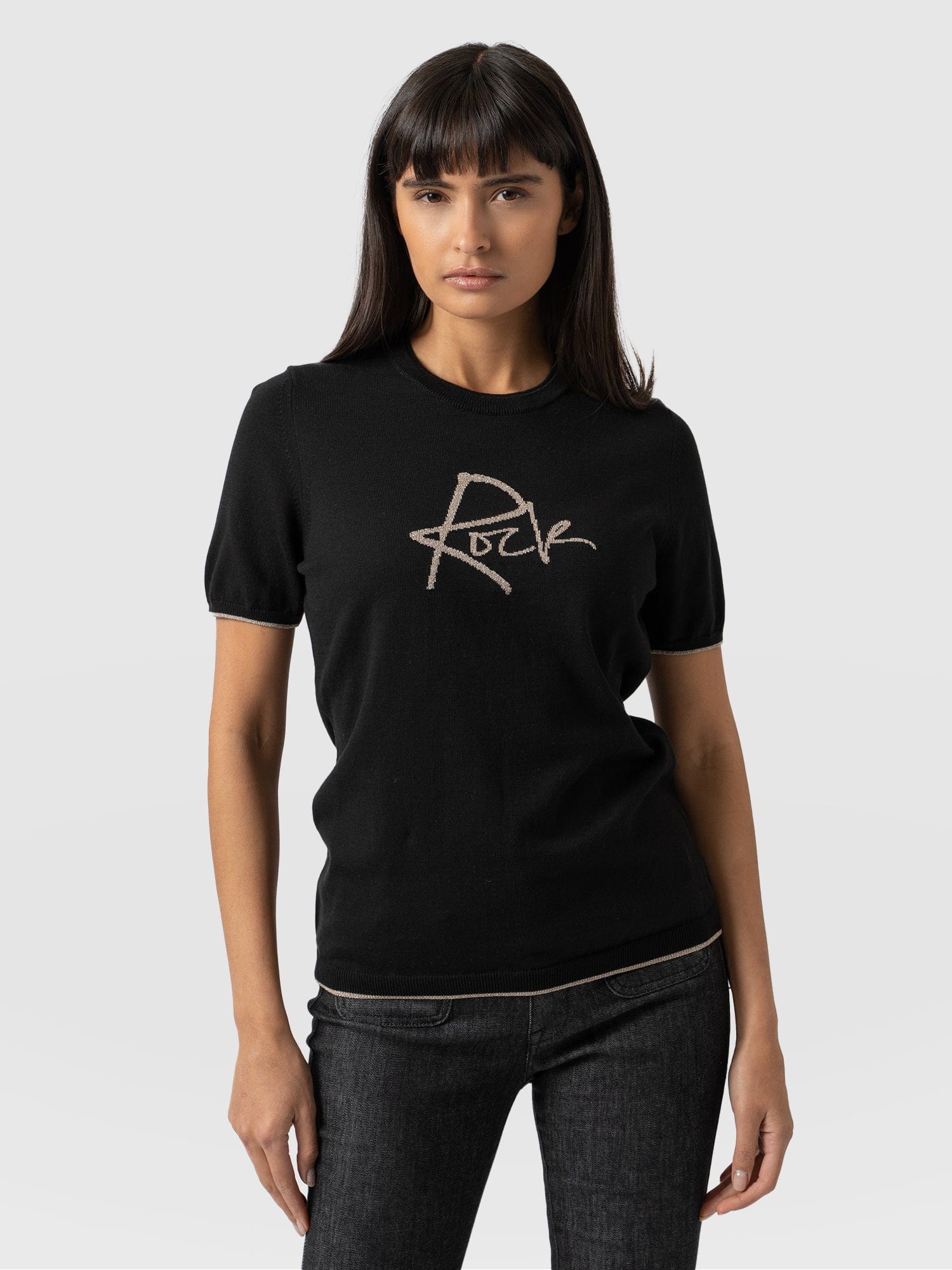 Rock Intarsia Jumper Short Sleeve Black - Women's Jumper | Saint + Sofia® EU