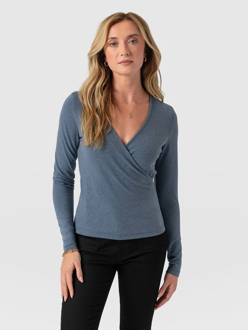 Rosa Wrap Tee Long Sleeve - Blue Melange