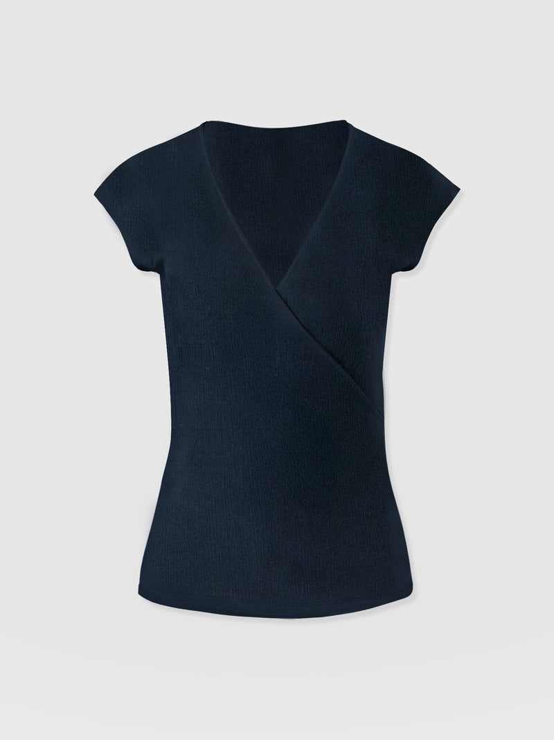 Rosa Wrap Top - Navy Textured - Women's T-shirts | Saint + Sofia® EU