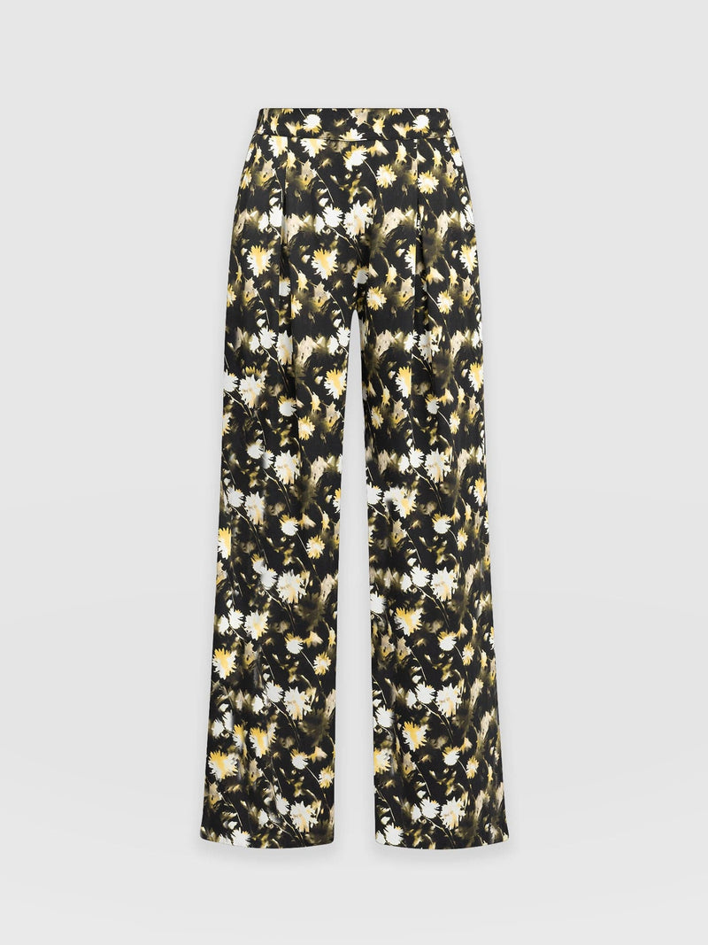 Rowan Wide Leg Pant Black Daisy Floral - Women's Trousers | Saint + Sofia® EU