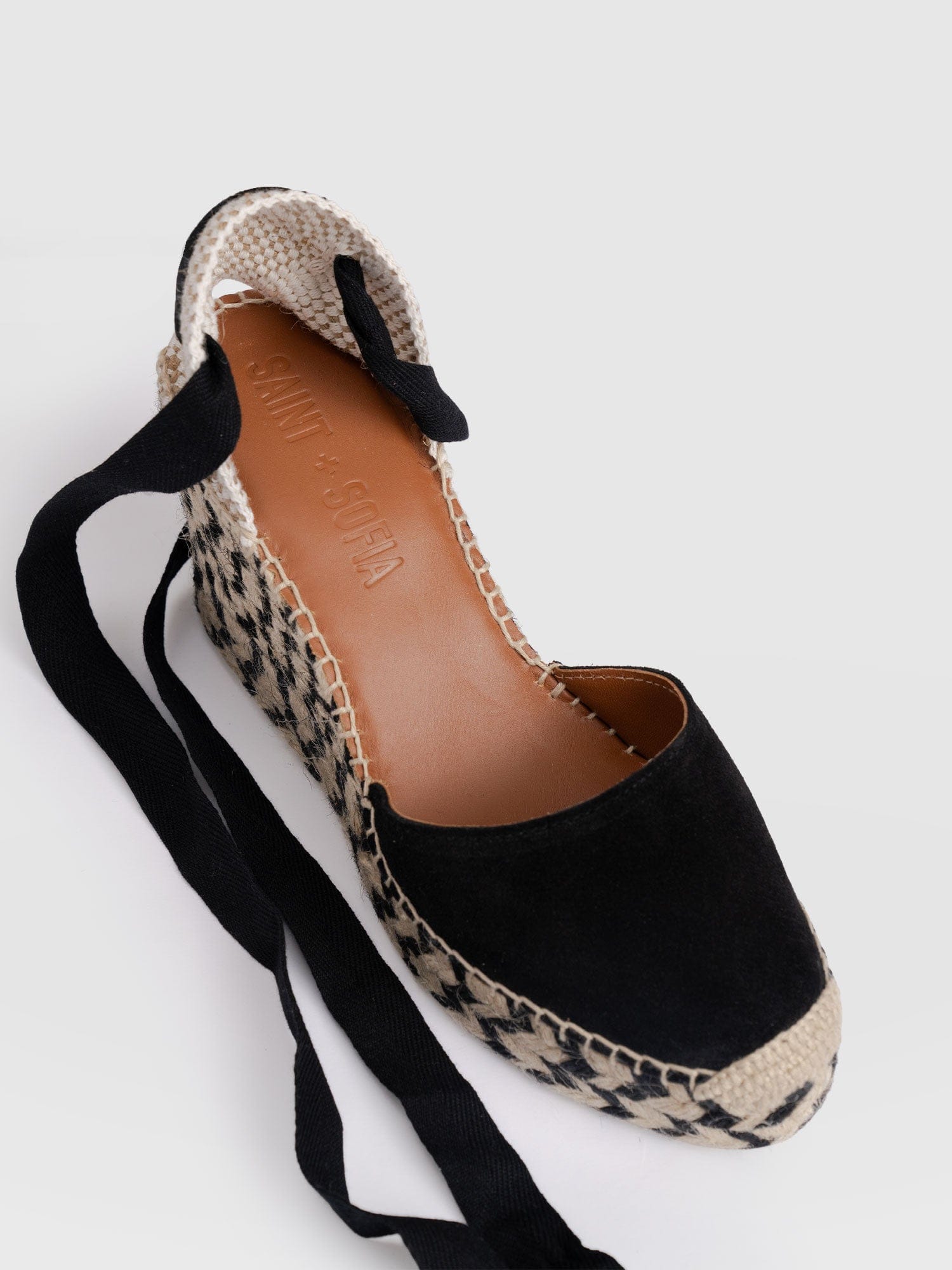Rowe Espadrille Tie Wedges - Black Suede - Women's Shoes | Saint + Sofia® EU
