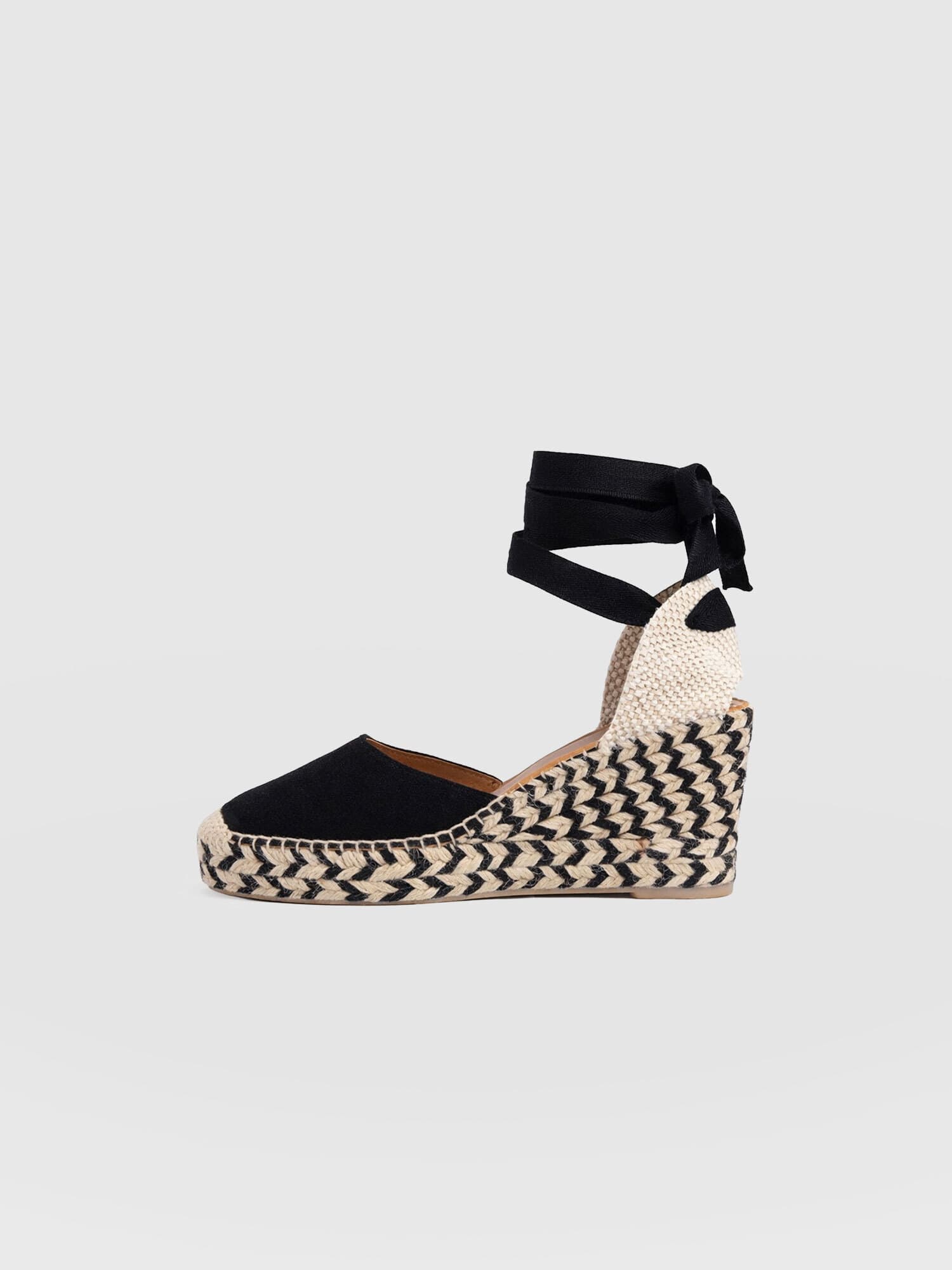 Rowe Espadrille Tie Wedges - Black Suede - Women's Shoes | Saint + Sofia® EU