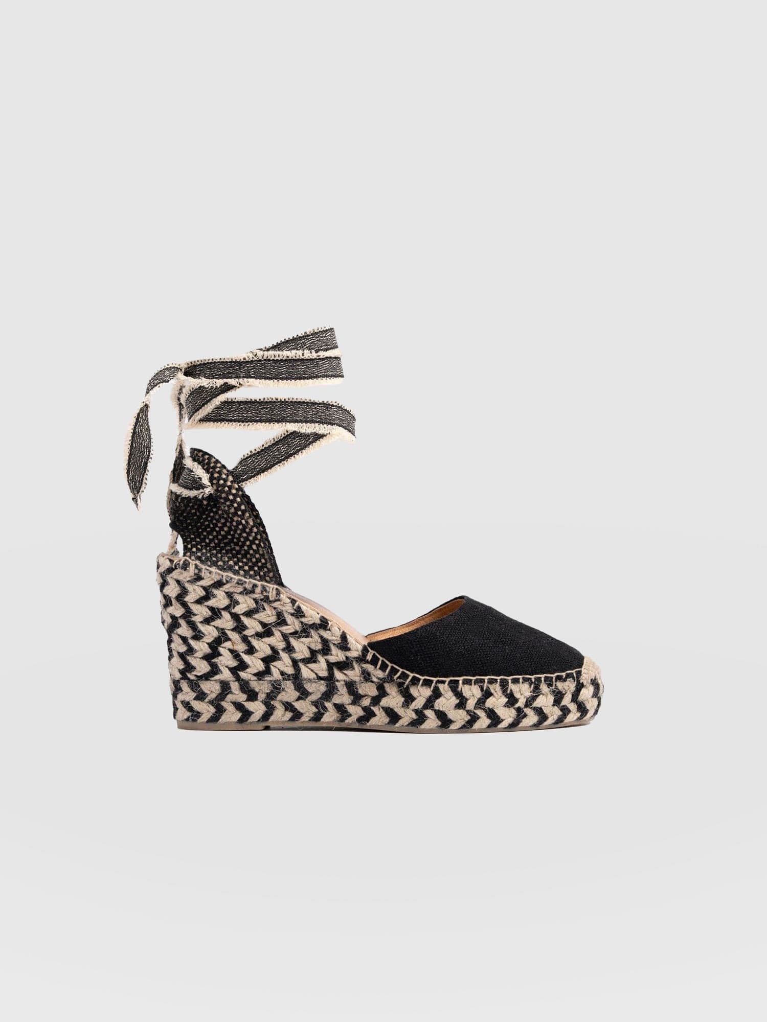 Rowe Espadrille Tie Wedges - Black - Women's Sandalss | Saint + Sofia® EU