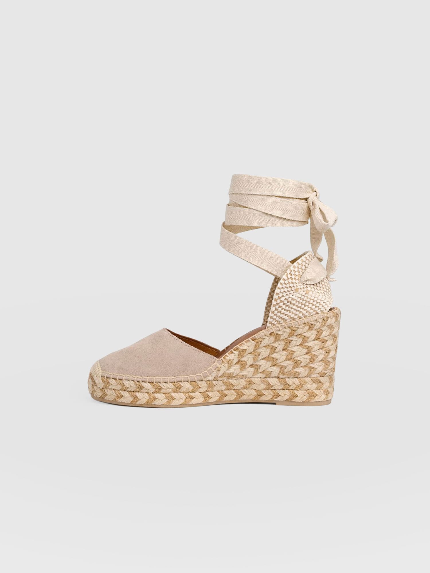 Rowe Espadrille Tie Wedges - Sand Suede - Women's Shoes | Saint + Sofia® EU