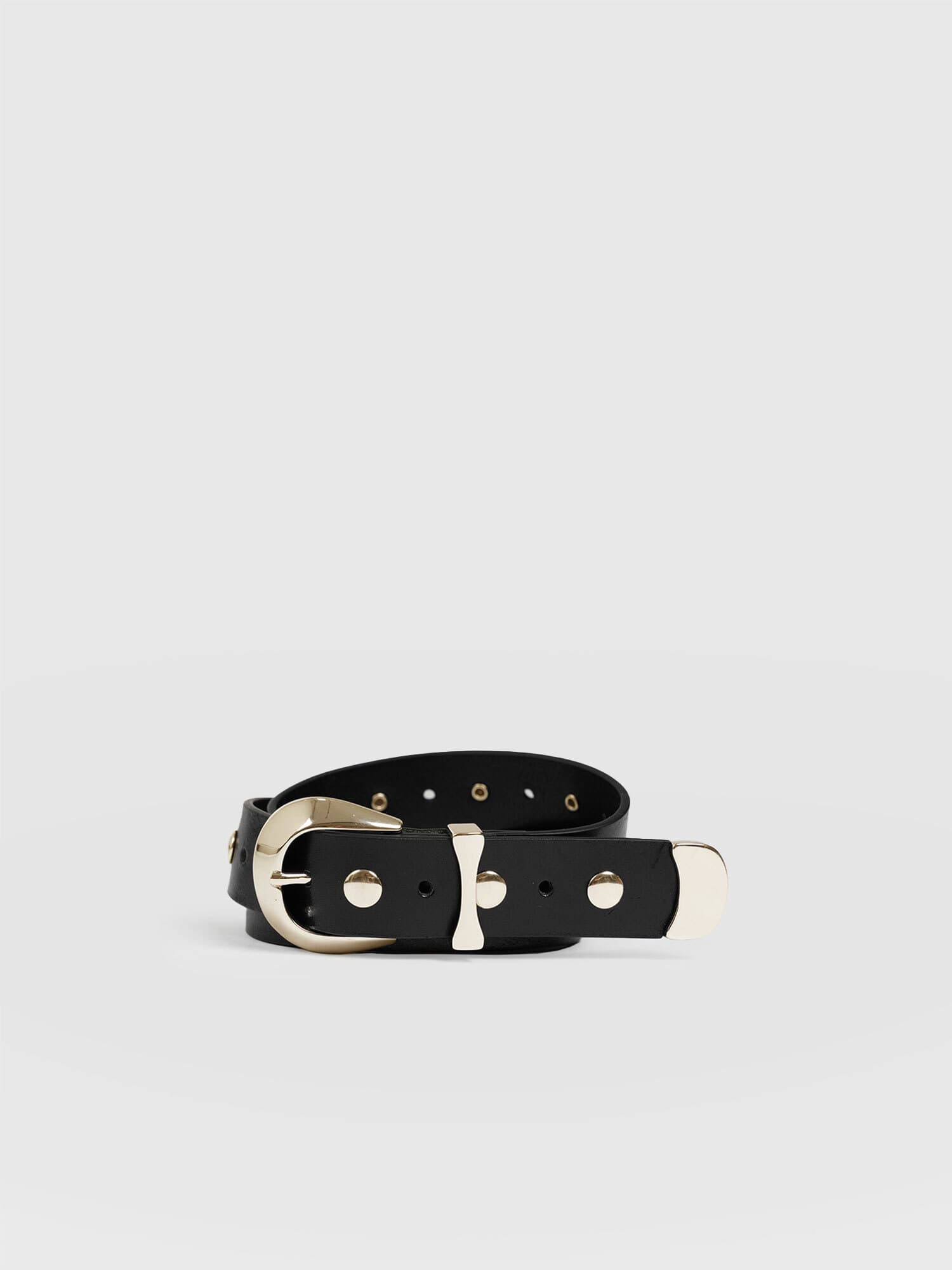 Roxie Studded Belt - Black/Gold - Women's Accessories | Saint + Sofia® EU