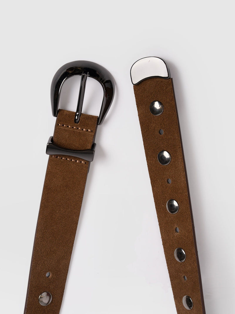 Roxie Studded Belt - Camel - Women's Accessories | Saint + Sofia® EU