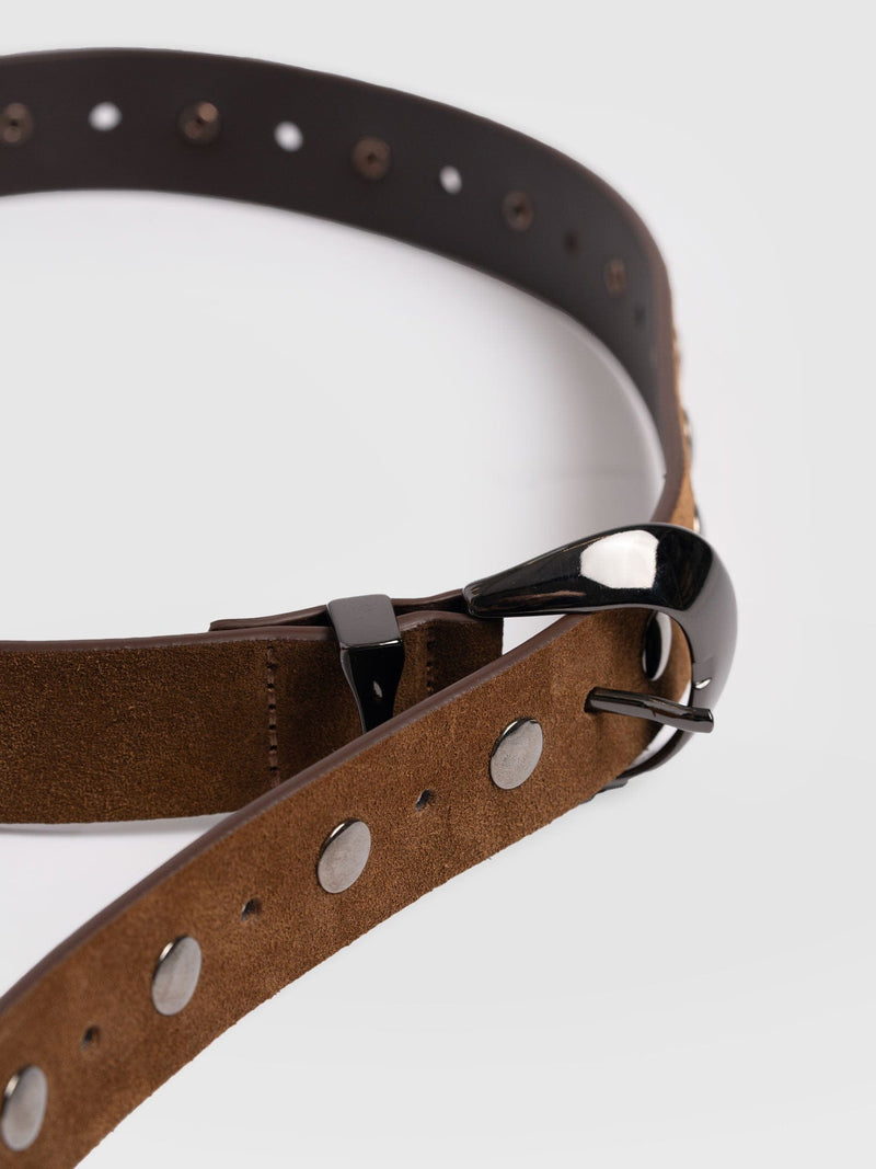 Roxie Studded Belt - Camel - Women's Accessories | Saint + Sofia® EU