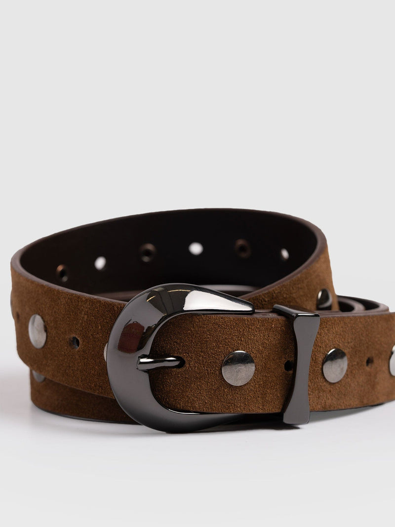 Roxie Studded Belt - Camel - Women's Accessories | Saint + Sofia® EU