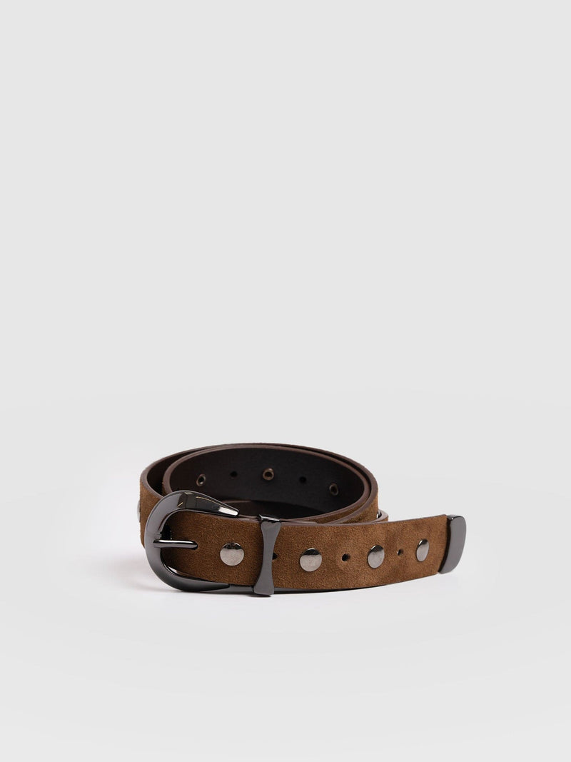 Roxie Studded Belt - Camel - Women's Accessories | Saint + Sofia® EU