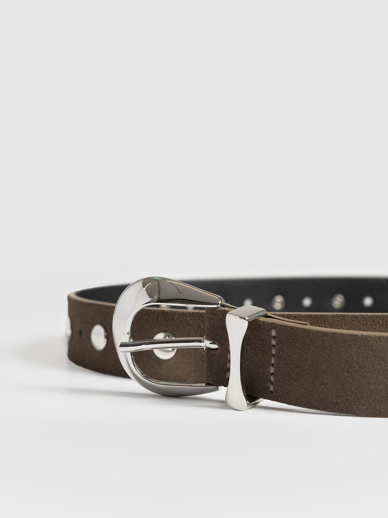 Roxie Studded Belt Taupe - Leather Belts | Saint + Sofia® EU