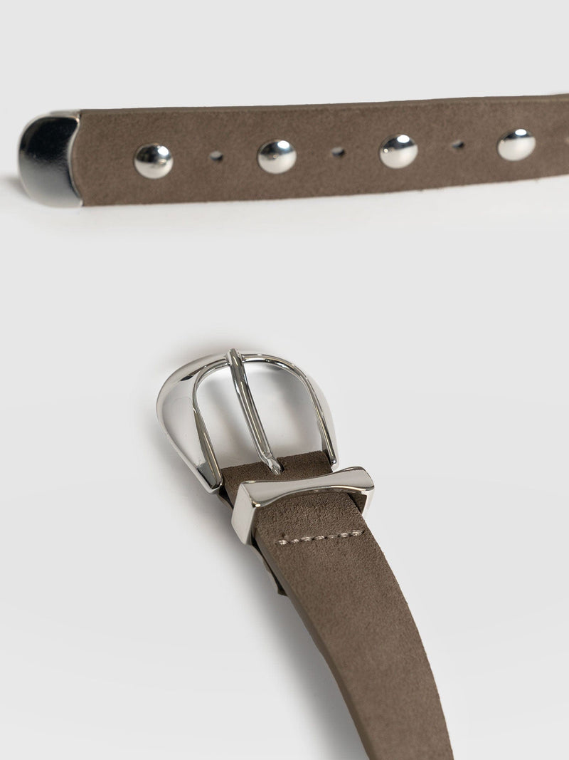 Roxie Studded Belt Taupe - Leather Belts | Saint + Sofia® EU