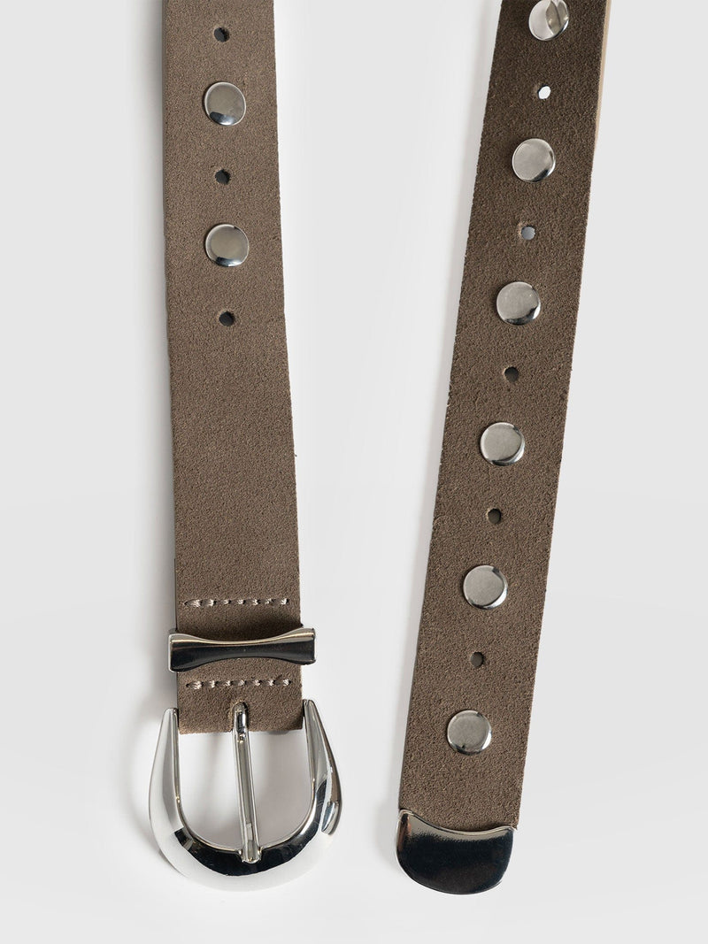 Roxie Studded Belt Taupe - Leather Belts | Saint + Sofia® EU