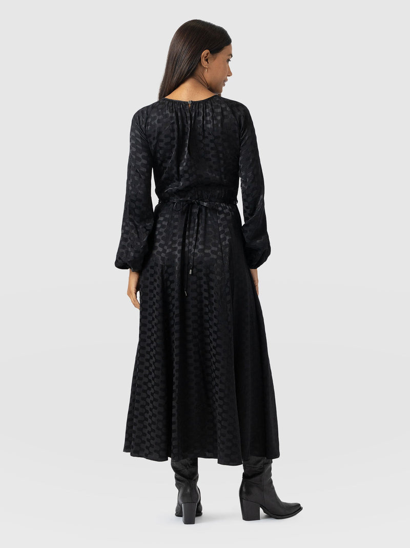 Ruby Flare Midi Dress - Black Jacquard - Women's Dresses | Saint + Sofia® EU