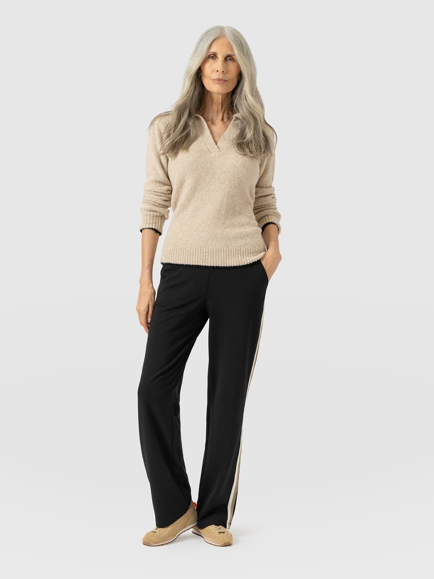 Runway Pant - Black - Cream/Beige Stripe - Women's Trousers | Saint and Sofia® EU