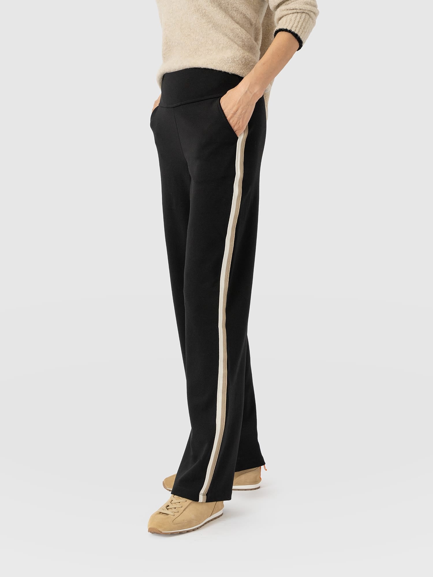 Runway Pant - Black - Cream/Beige Stripe - Women's Trousers | Saint and Sofia® EU