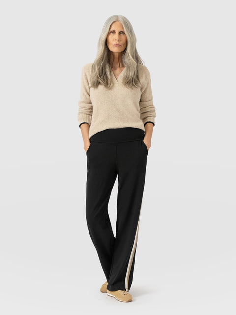 Runway Pant - Black - Cream/Beige Stripe - Women's Trousers | Saint and Sofia® EU