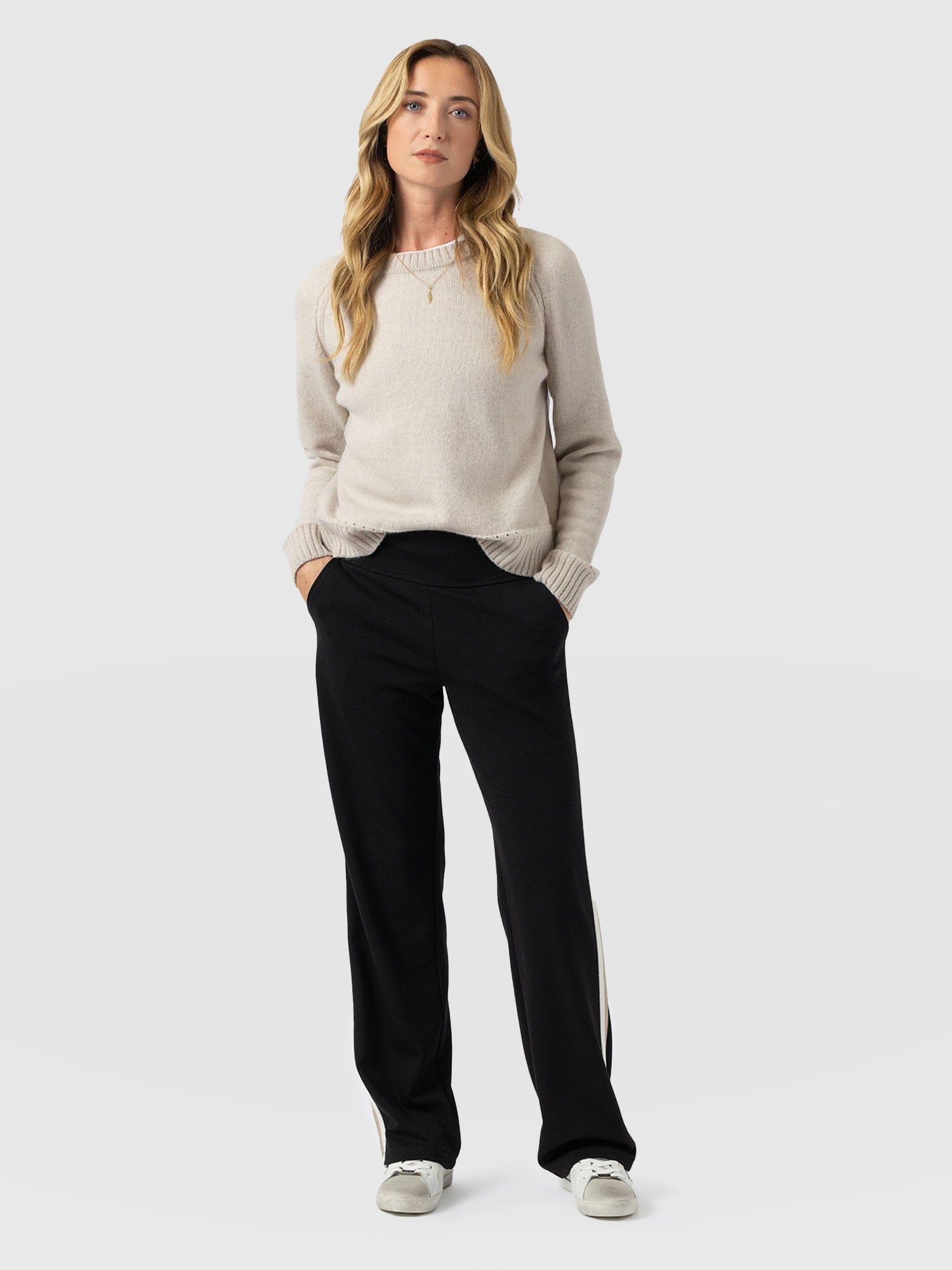 Runway Pant - Black - Cream/Beige Stripe - Women's Trousers | Saint + Sofia® EU