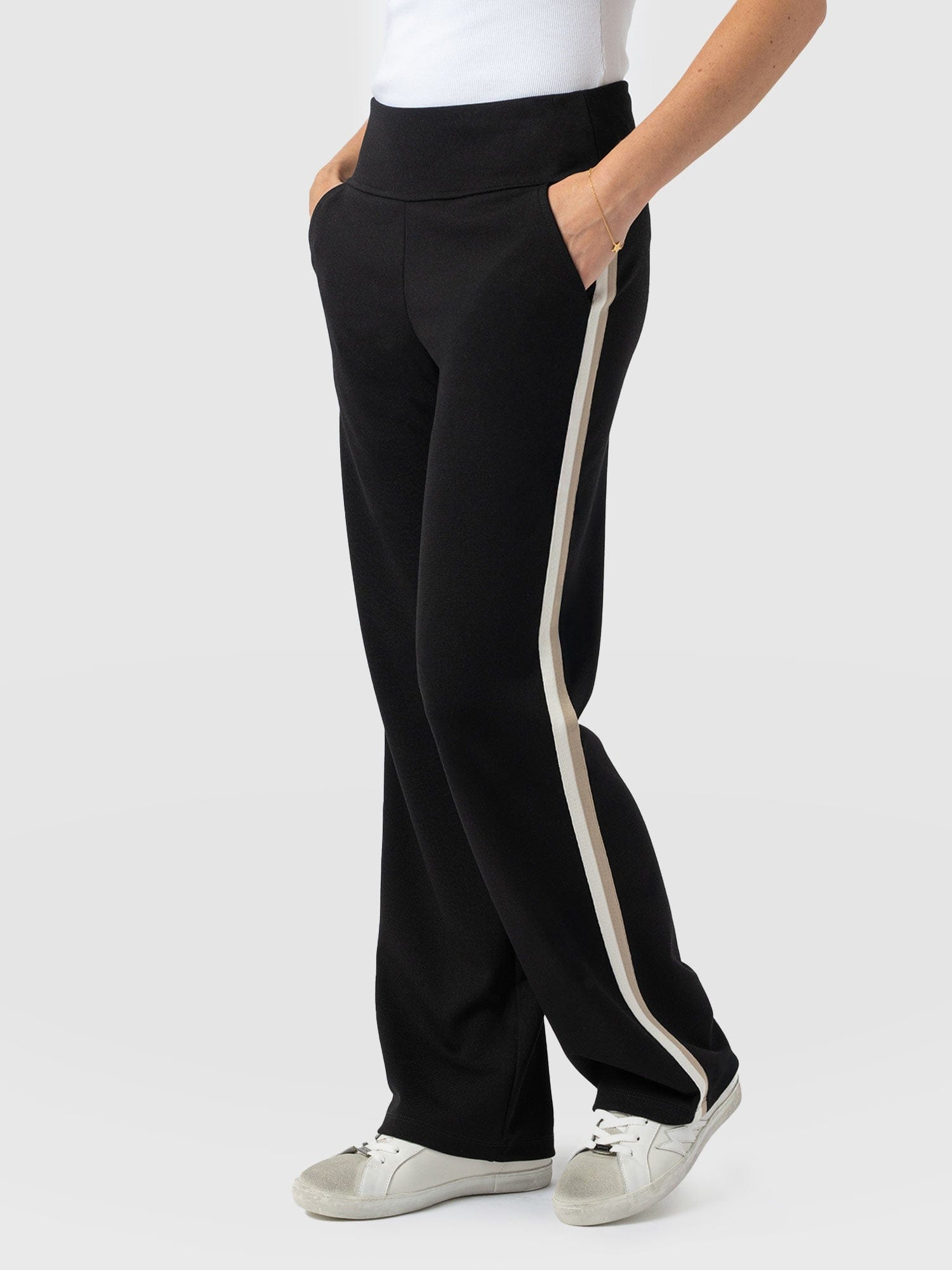 Runway Pant - Black - Cream/Beige Stripe - Women's Trousers | Saint + Sofia® EU