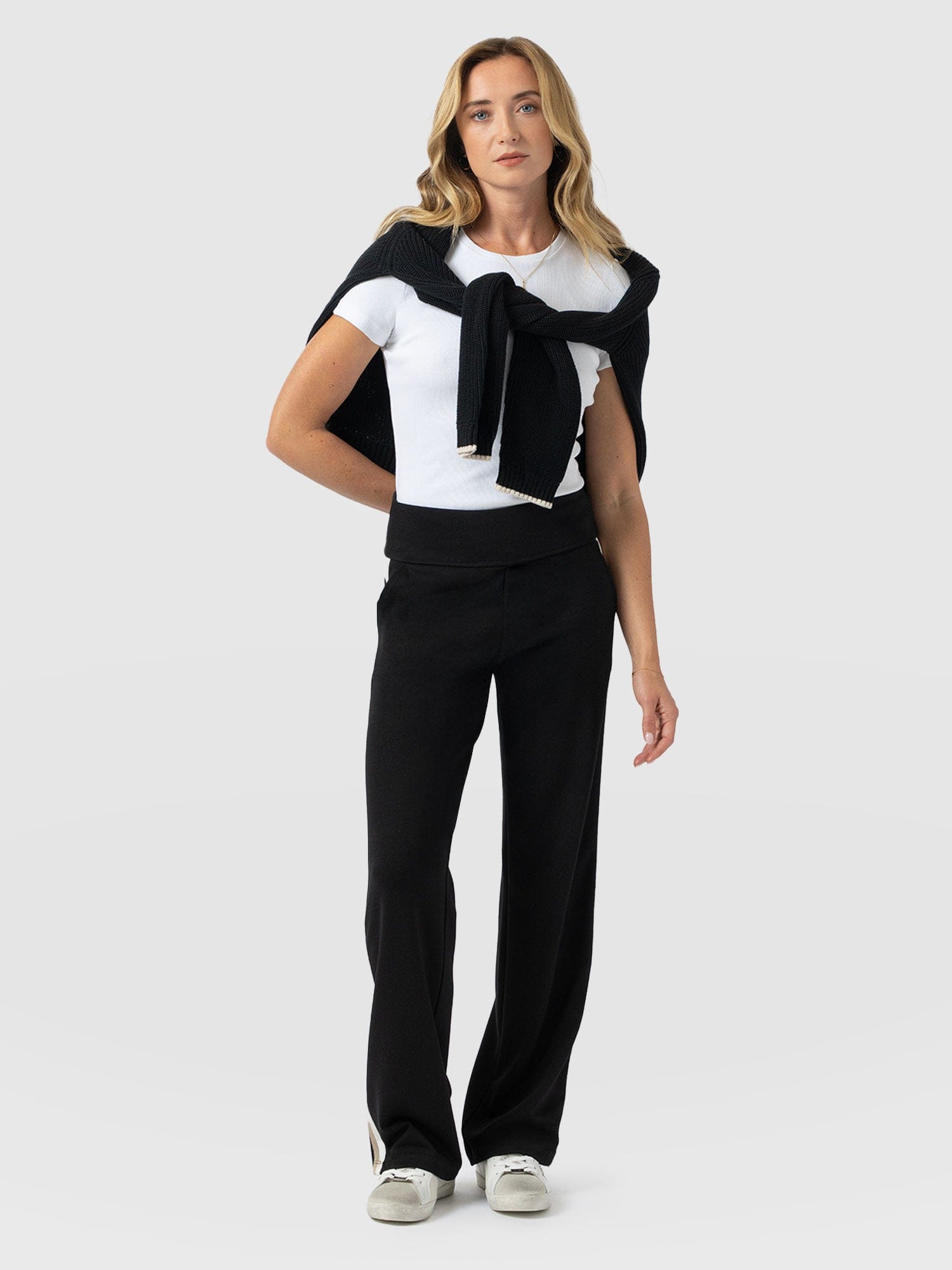 Runway Pant - Black - Cream/Beige Stripe - Women's Trousers | Saint + Sofia® EU