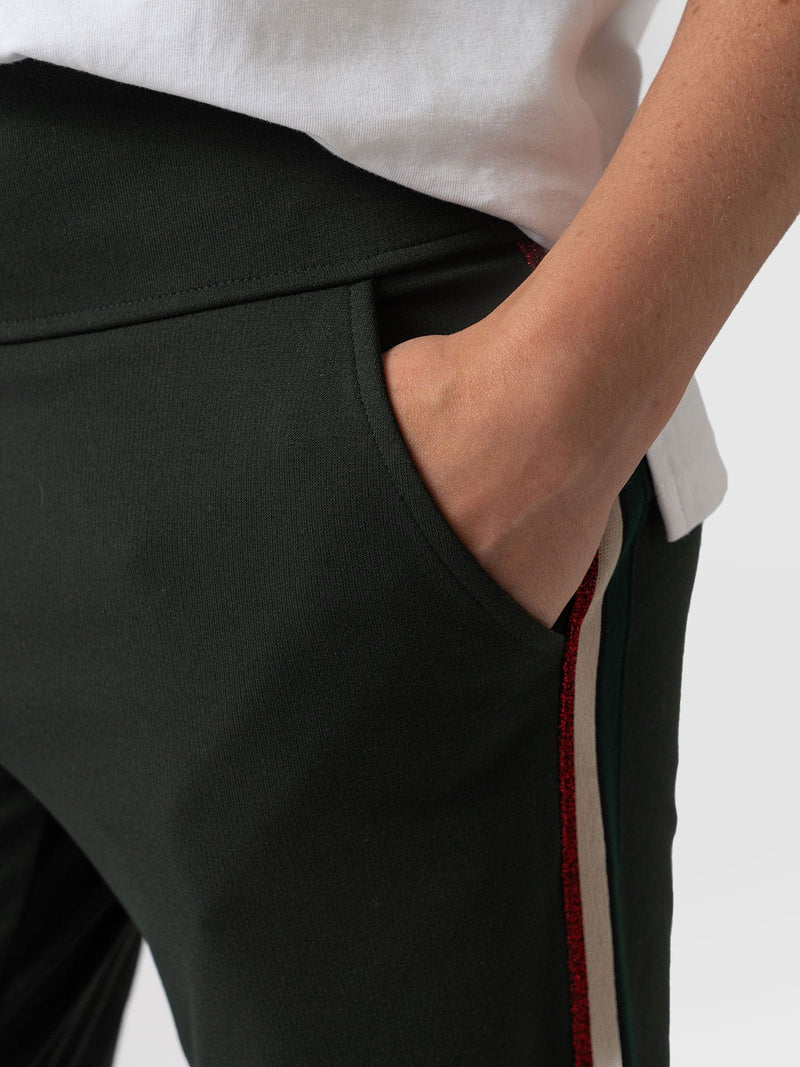 Runway Pant Bottle Green with Red Lurex Tape - Women's Trousers | Saint + Sofia® EU