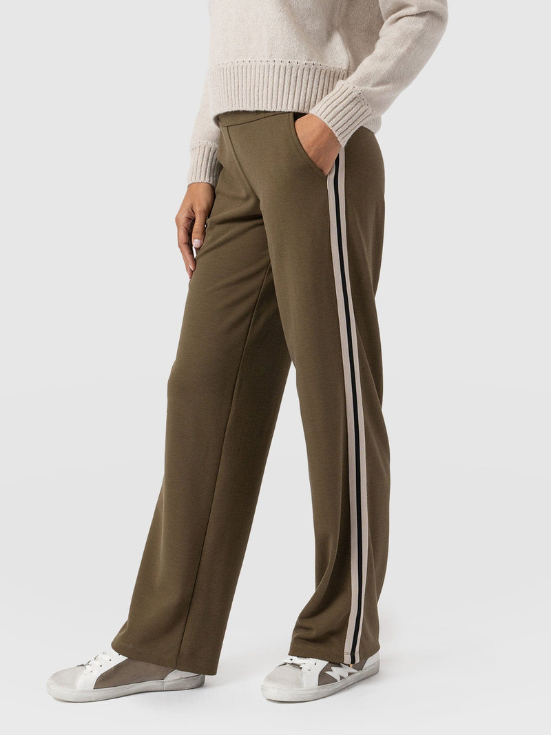 Runway Pant Bottle Khaki with Cream Stripe - Women's Trousers | Saint + Sofia® EU