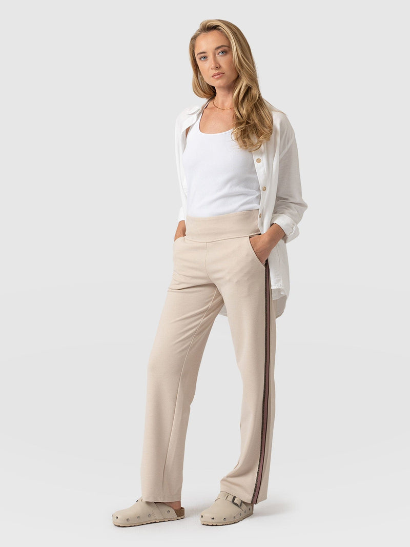 Runway Pant Light Beige with Gold Lurex Tape - Women's Trousers | Saint + Sofia® EU