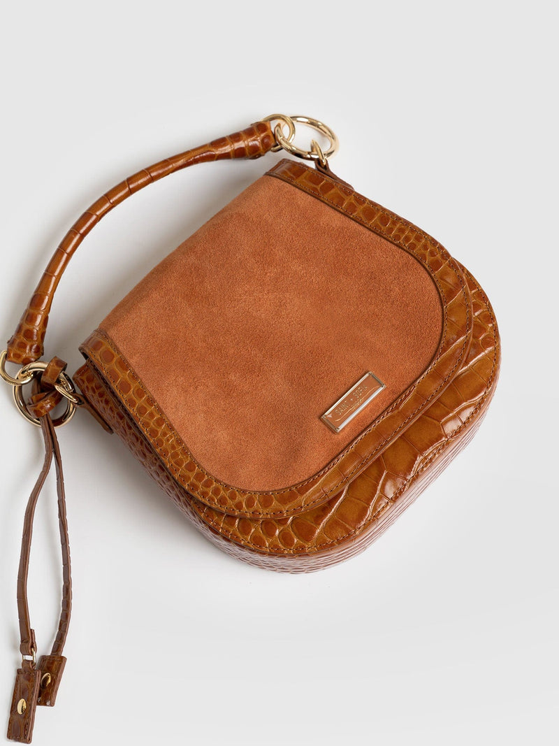 Saddle Bag Brown Croc - Women's Handbag | Saint + Sofia® EU
