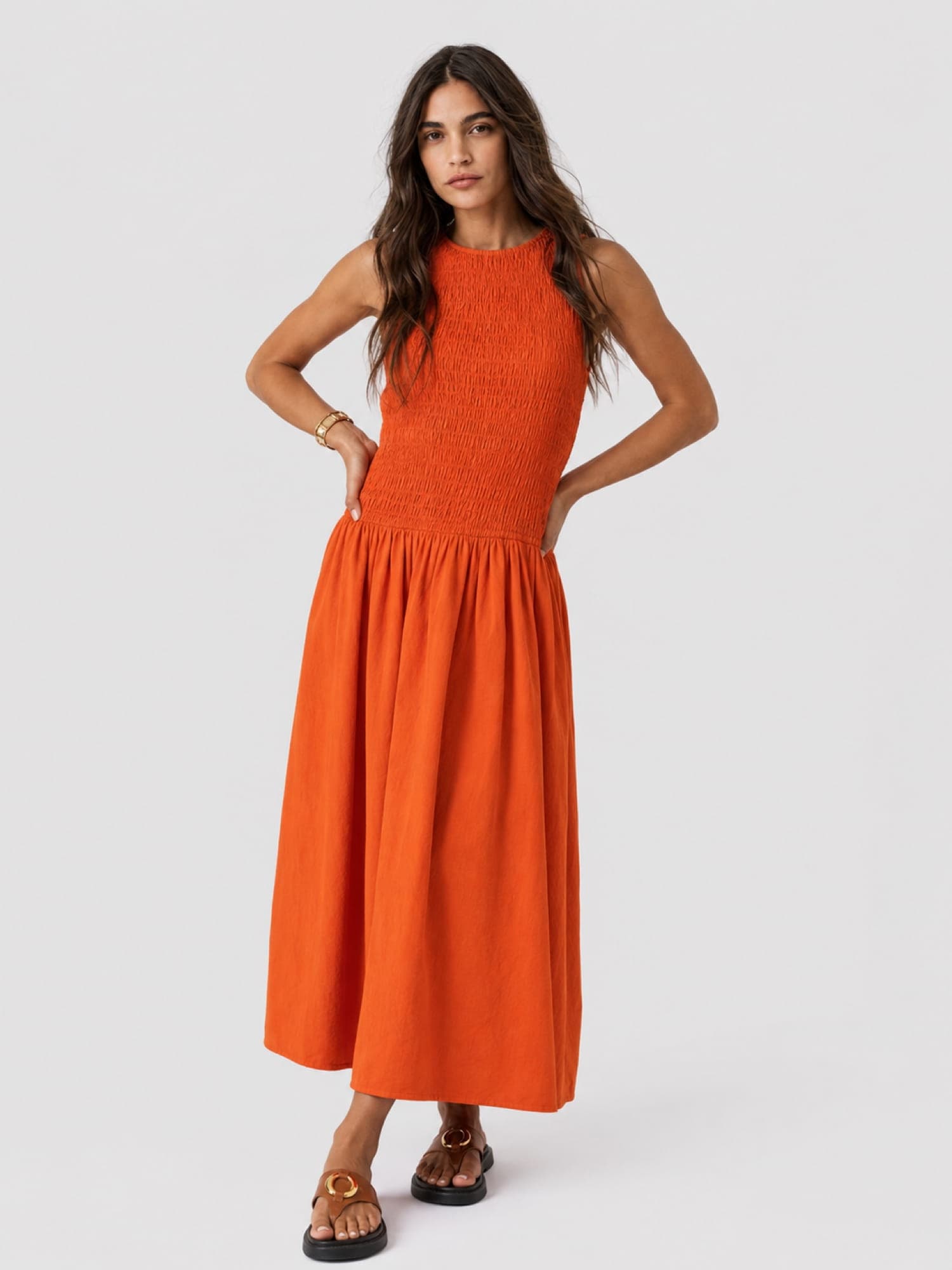 Sadie Shirring Dress - Burnt Orange - Women's Dresses | Saint and Sofia® EU