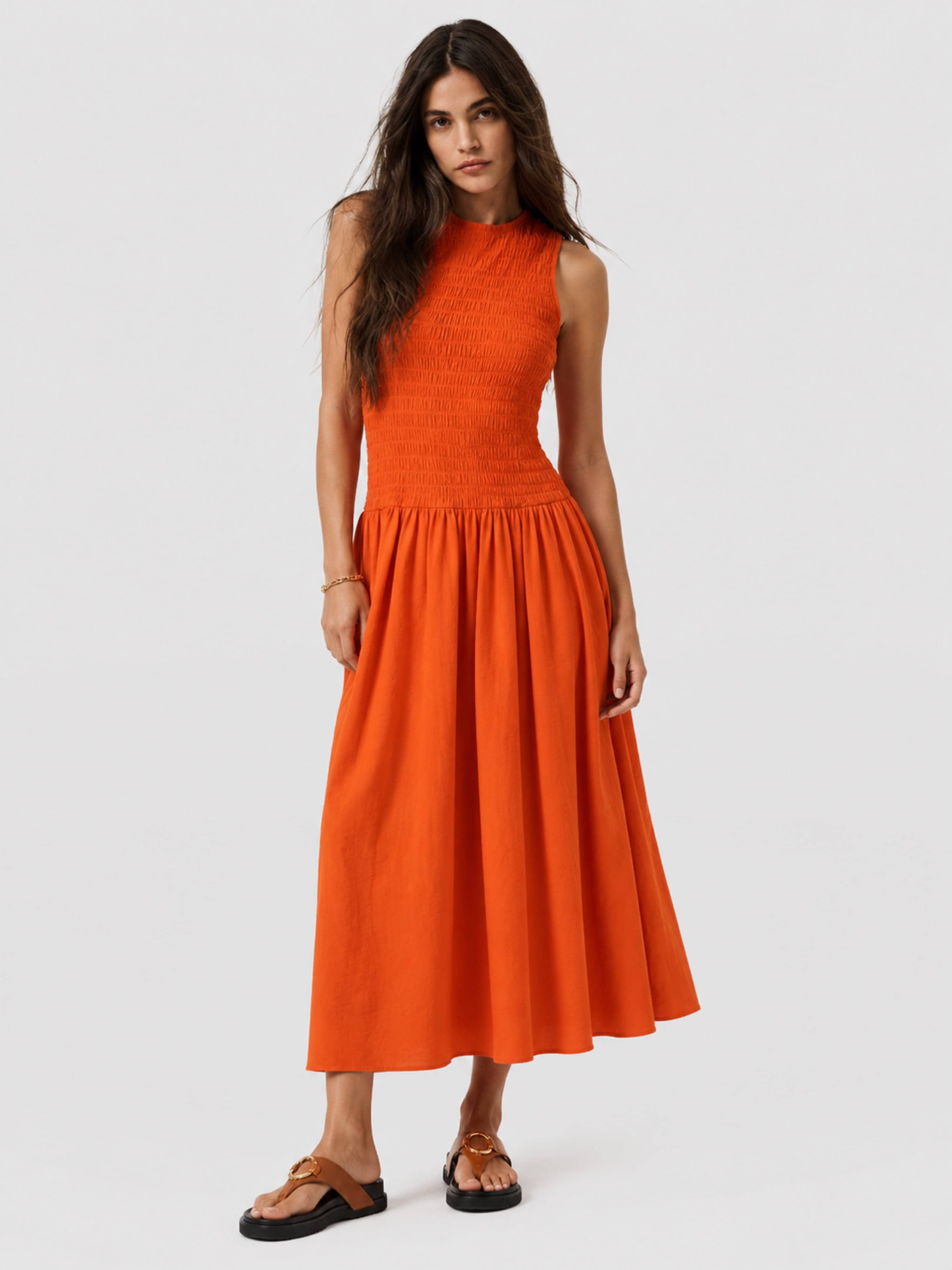 Sadie Shirring Dress - Burnt Orange - Women's Dresses | Saint and Sofia® EU
