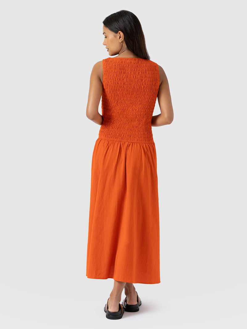 Sadie Shirring Dress - Burnt Orange - Women's Dresses | Saint + Sofia® EU