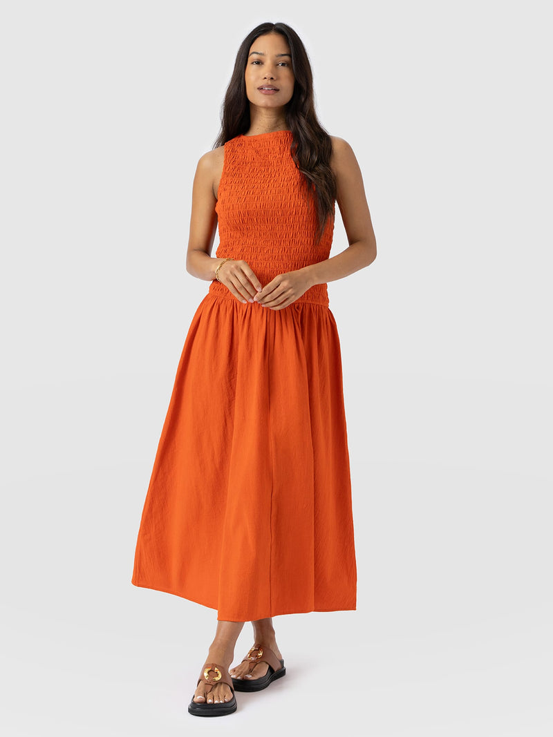 Sadie Shirring Dress - Burnt Orange - Women's Dresses | Saint + Sofia® EU