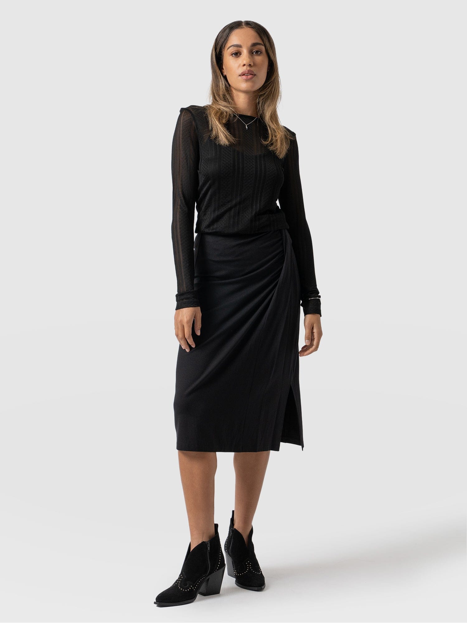 Salina Draped Skirt Black - Women's Skirts | Saint + Sofia® EU