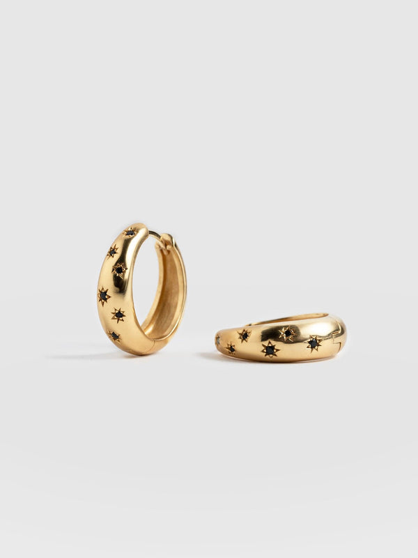 Scatter Star Hoop Earrings Gold/Black - Women's Jewellery | Saint + Sofia® EU