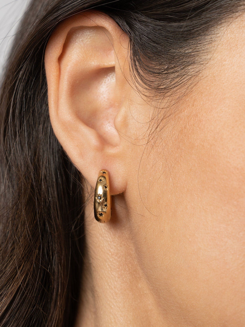 Scatter Star Hoop Earrings Gold/Black - Women's Jewellery | Saint + Sofia® EU