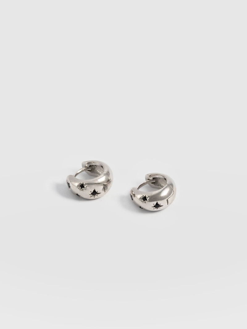 Scatter Star Huggie Earrings Silver/Black - Women's Jewellery | Saint + Sofia® EU