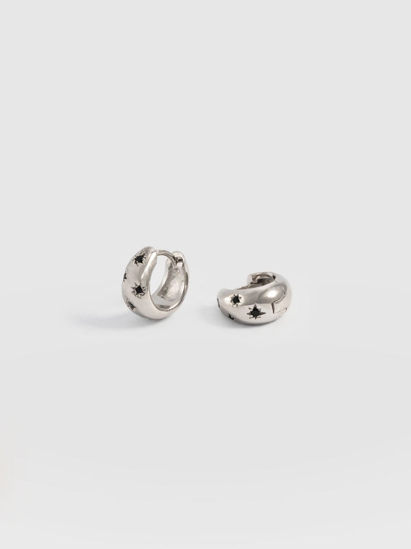 Scatter Star Huggie Earrings Silver/Black - Women's Jewellery | Saint + Sofia® EU