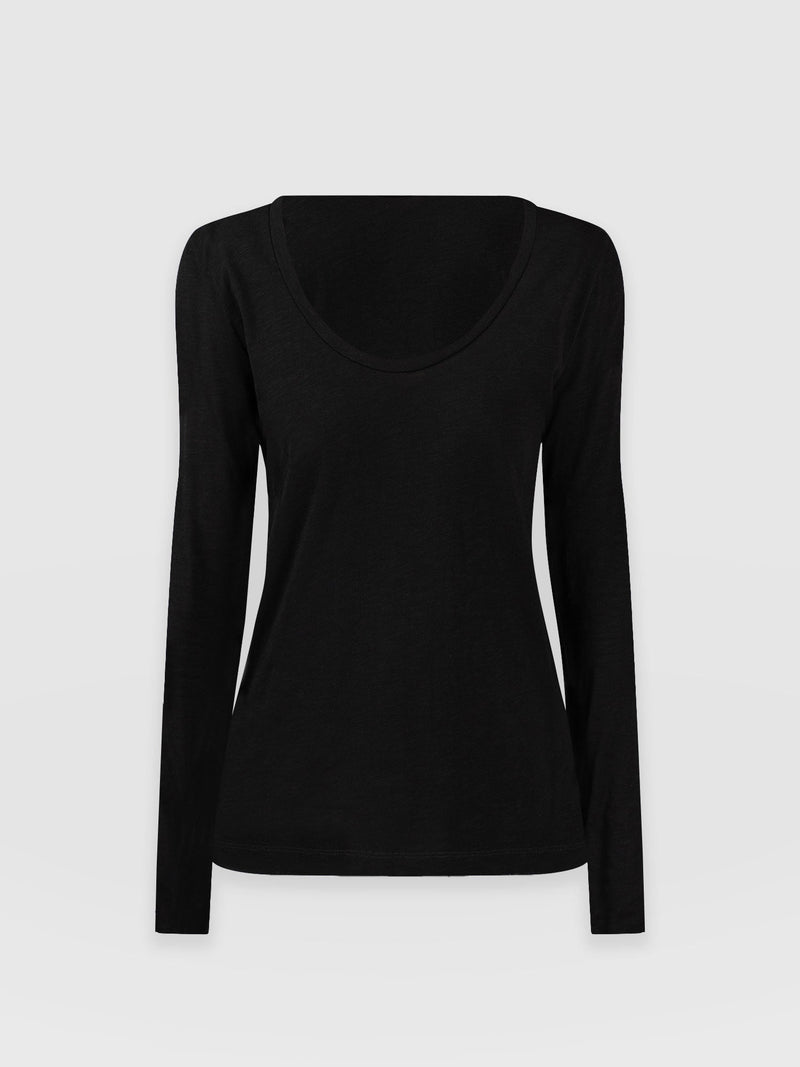 Scoop Neck Long Sleeve Tee Black - Women's Tops | Saint + Sofia® EU