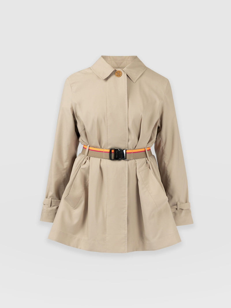 Short A Line Trench Coat Beige - Women's Overcoats | Saint + Sofia® EU