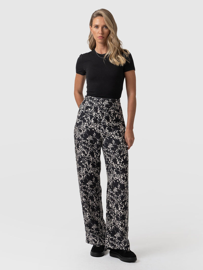 Sienna High Waisted Pant Black Cream Floral - Women's Trousers | Saint + Sofia® EU