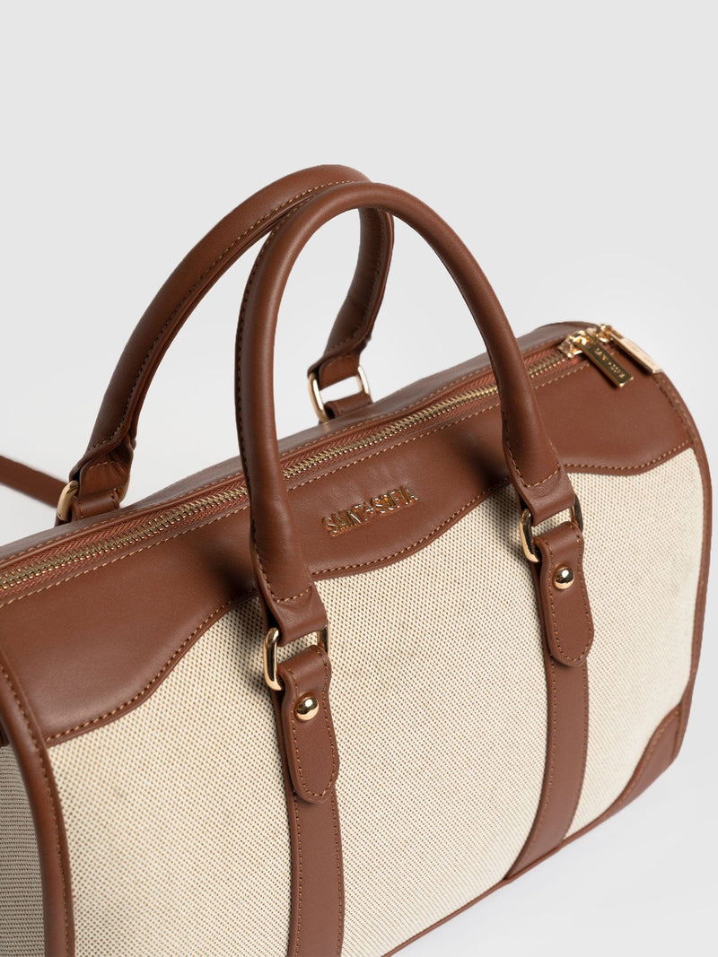 Sloane Medium Duffle Bag Brown/Cream - Women's Bags | Saint + Sofia® UK