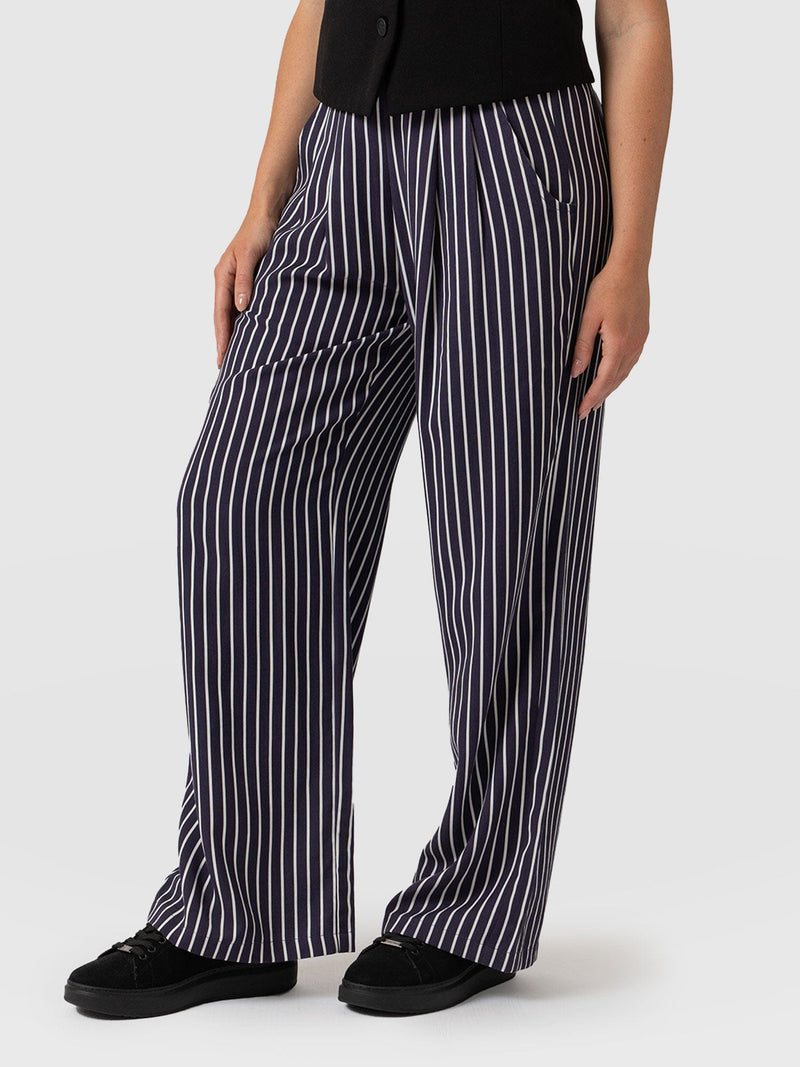 Sloane Pant Navy Mini Stripe - Women's Trousers | Saint + Sofia® EU